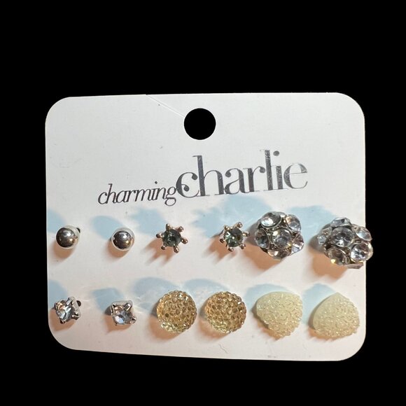 Charming Charlie Earrings 6 Pairs Silver Tone Stud Style Fashion - Picture 5 of 5